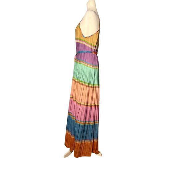 CURRENT AIR Los Angeles Pleated Rainbow Stripe Maxi Dress Size M EUC Boho - Picture 3 of 9